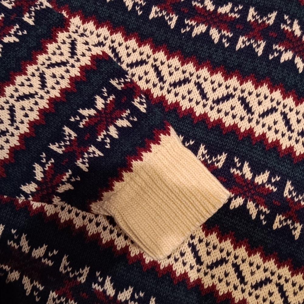 90s Lord Jeff Men's Navy and Cream Patterned Crewneck Sweater Sz L - Picture 4 of 4